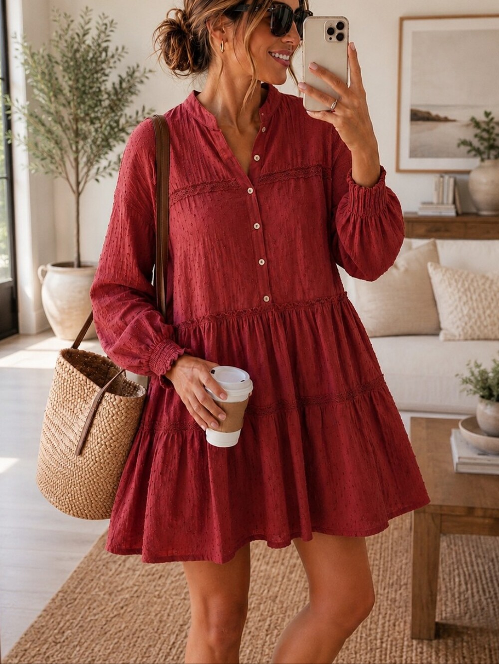 Pilcro Rust-Tone Eyelet Button Top - Picture 1 of 4